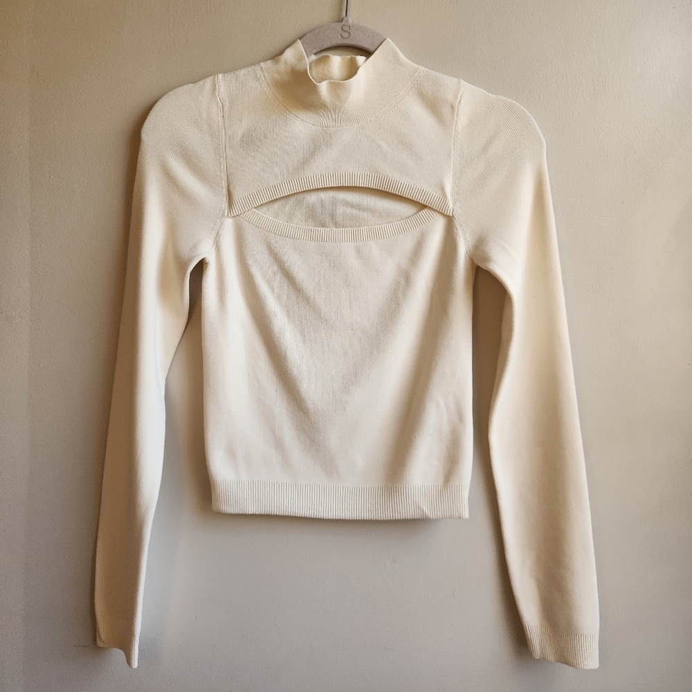 & Other Stories Cream Long Sleeve Ribbed Blouse